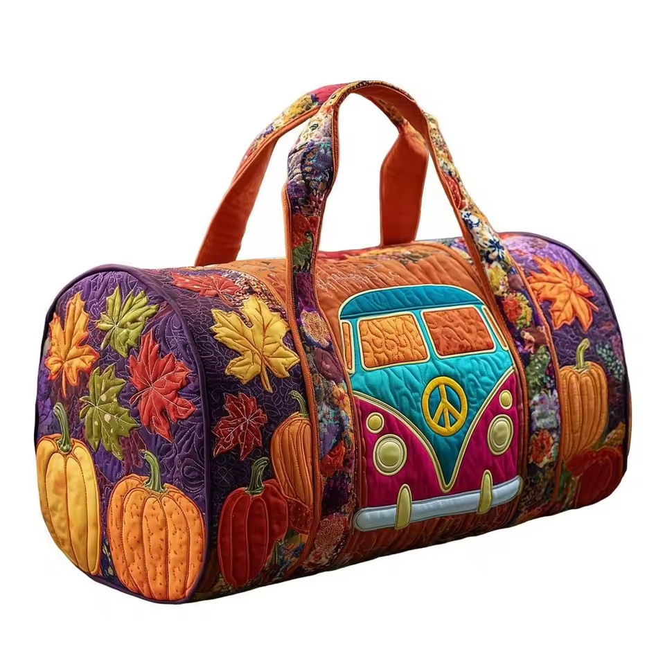 Bus Series Quilted Cotton Quilted Travel Bag 3D Design Boho Style Duffle Bag
