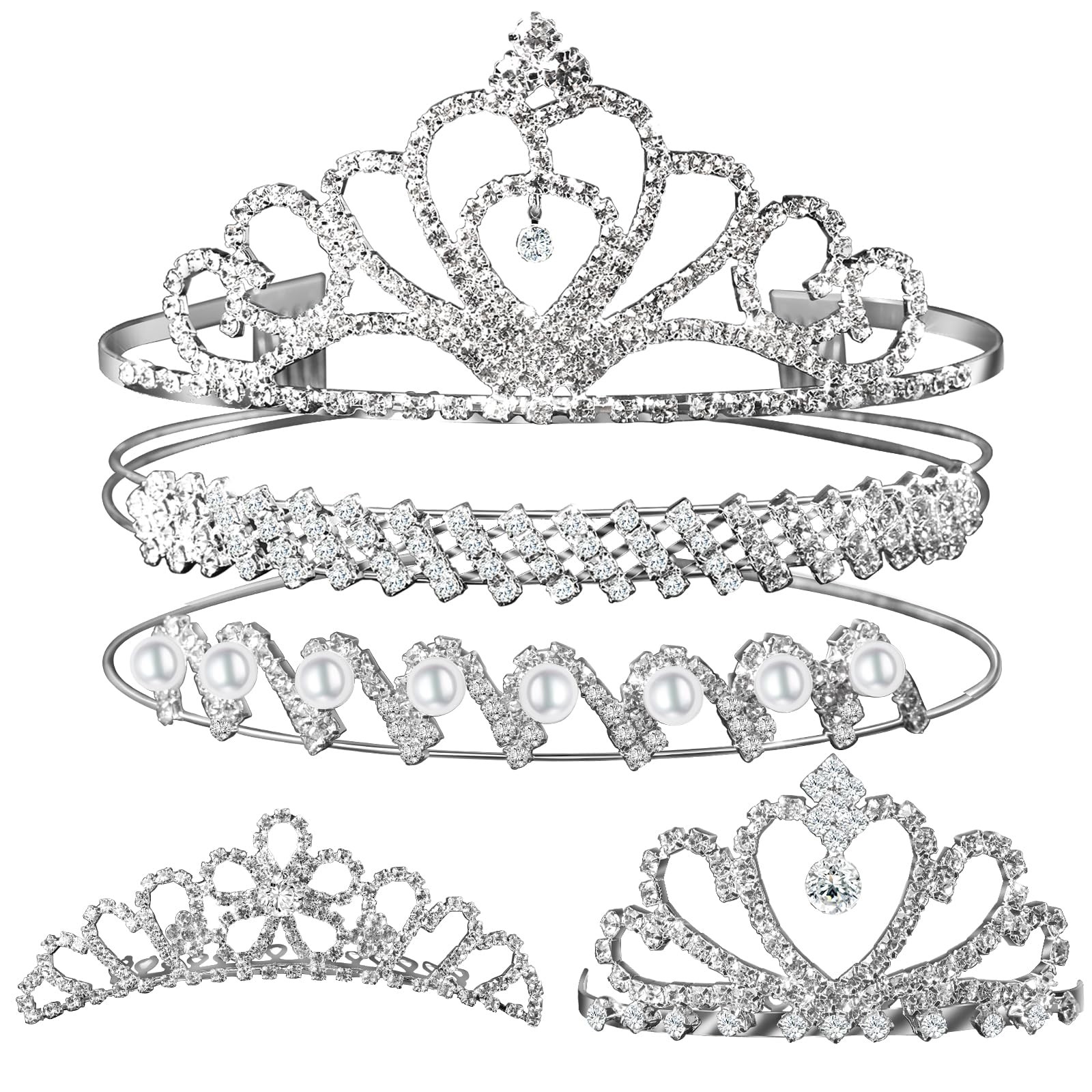 Teenitor Crown, 5pcs Tiaras for Women, Tiara Crown, Silver Tiara for Little G…