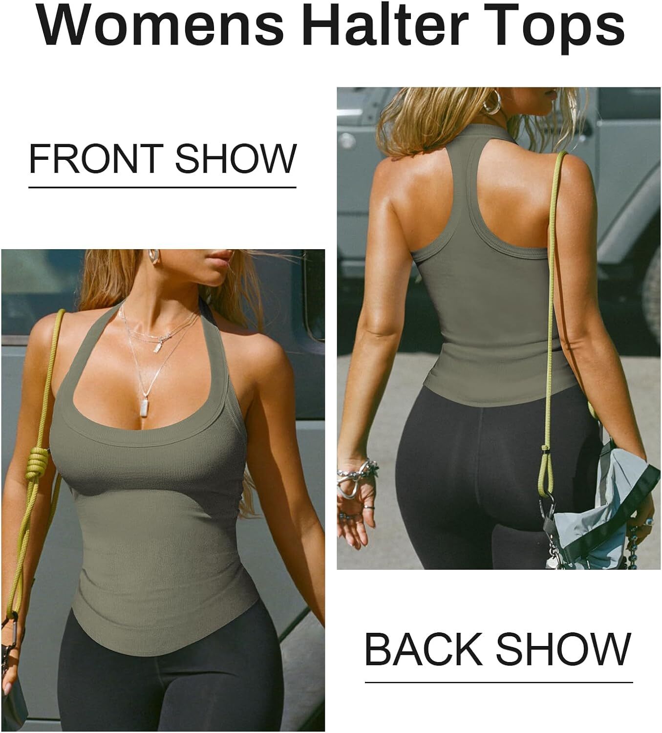 Womens Halter Top Deep Scoop Neck Low Cut Racerback Tank Top for Women