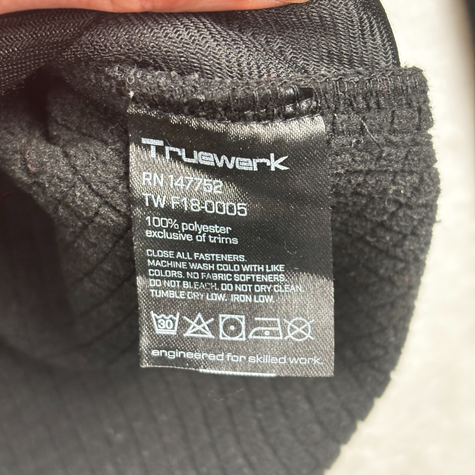 Truewerk Grid Hoodie Mens 2XL Black Full Zip Thermal Workwear Performance