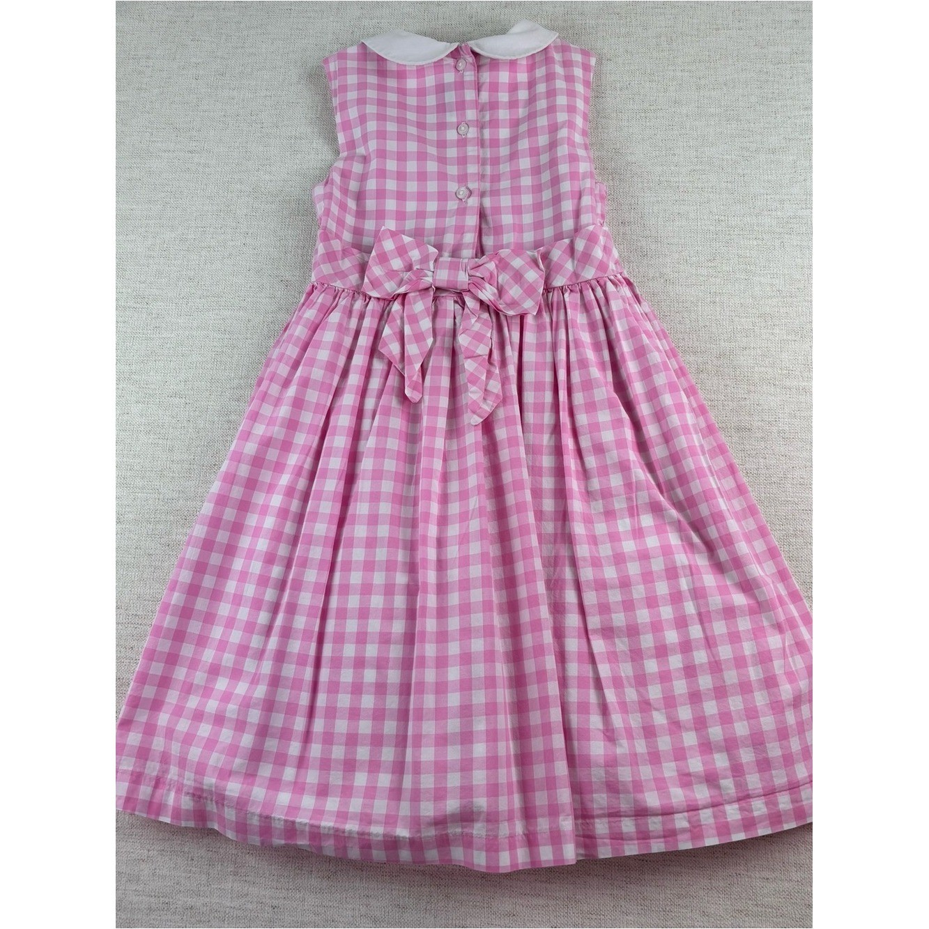 Janie and Jack girls 7 Pink Gingham Sleeveless Smocked Dress Peter Pan Collar