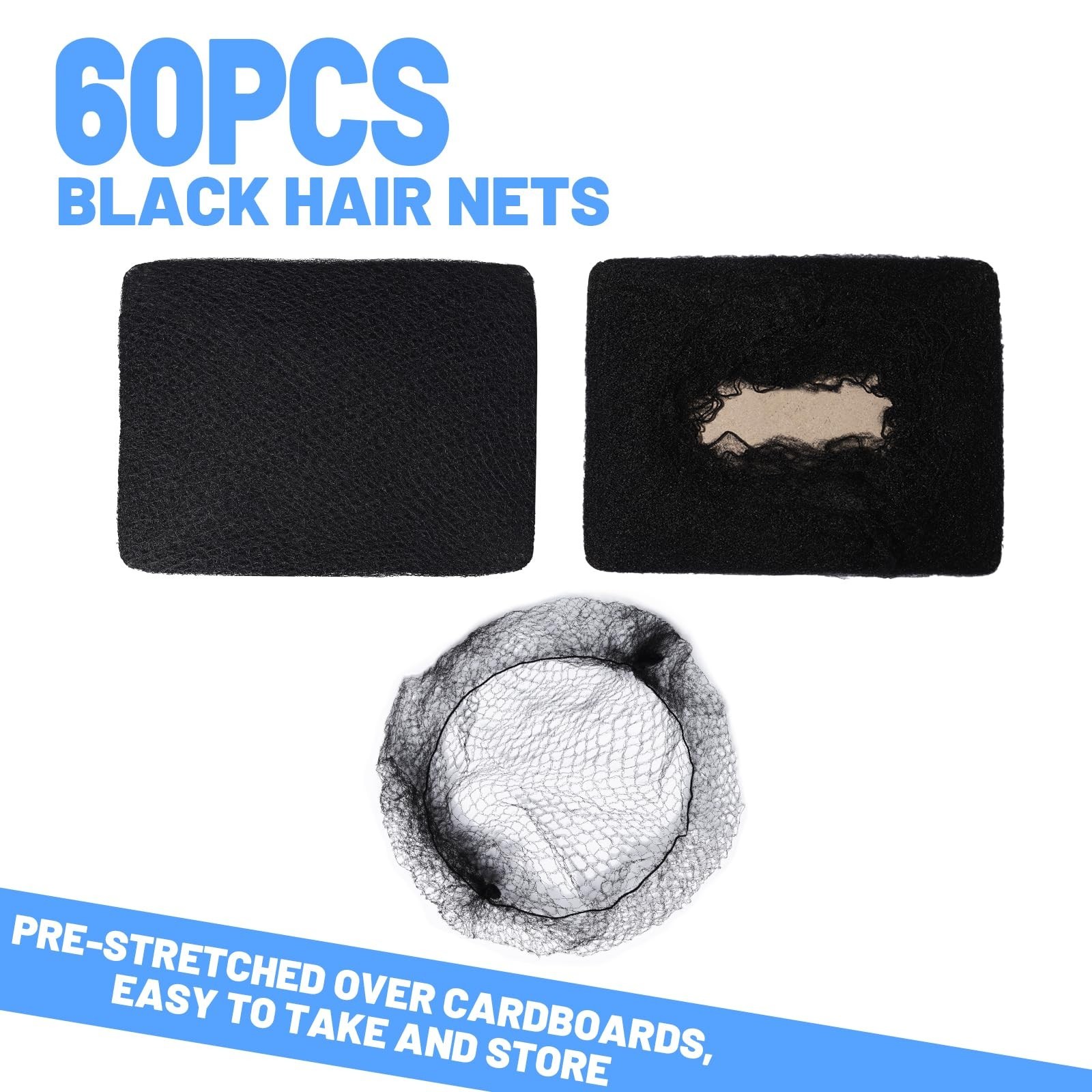 60 pcs Black Hair Nets for Food Service – Invisible Nylon Hairnets for Buns, 24