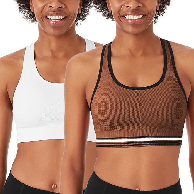 Member’s Mark Ladies 2 Pack Racerback Sports Bra Size L White/Cinnamon
