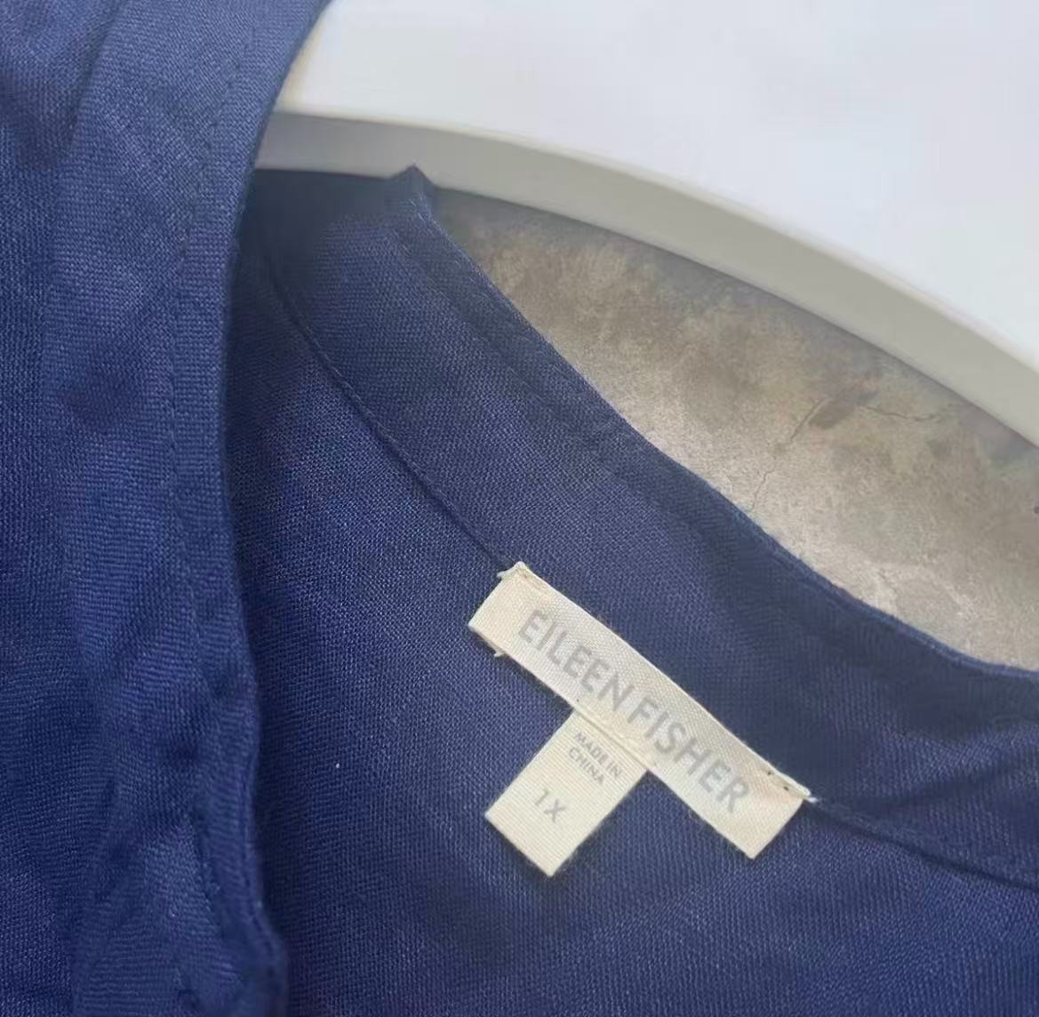 Eileen Fisher Washed Organic Linen Delave Mandarin Collar Shirt Size 1X