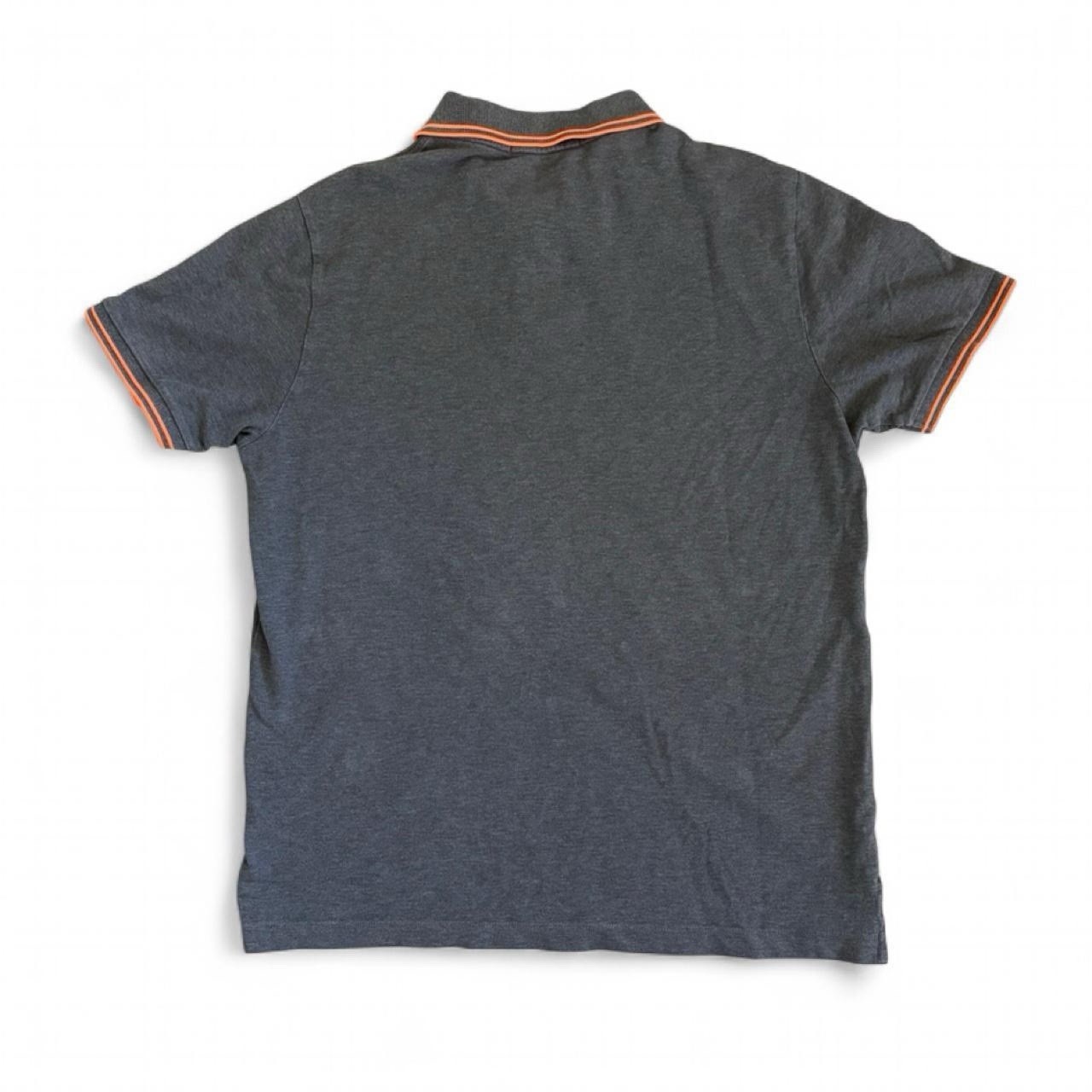 Men’s Stone Island Patch Charcoal Grey Orange Stripe Collared Polo Slim Fit M/L