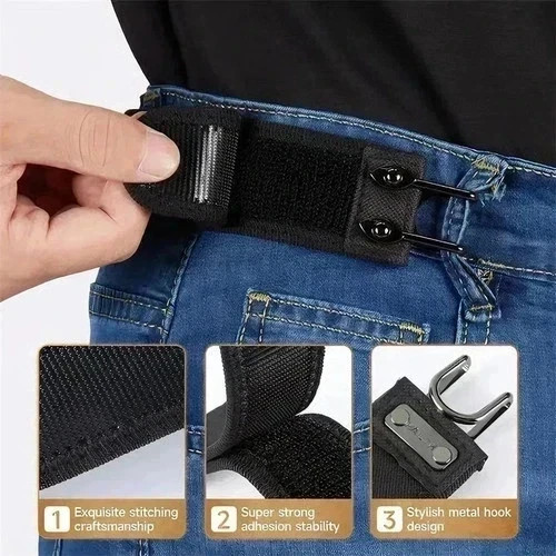 2PCS Tactical Metal Hook Elastic Belt Buckle-Less Invisible Waist Belt Closure