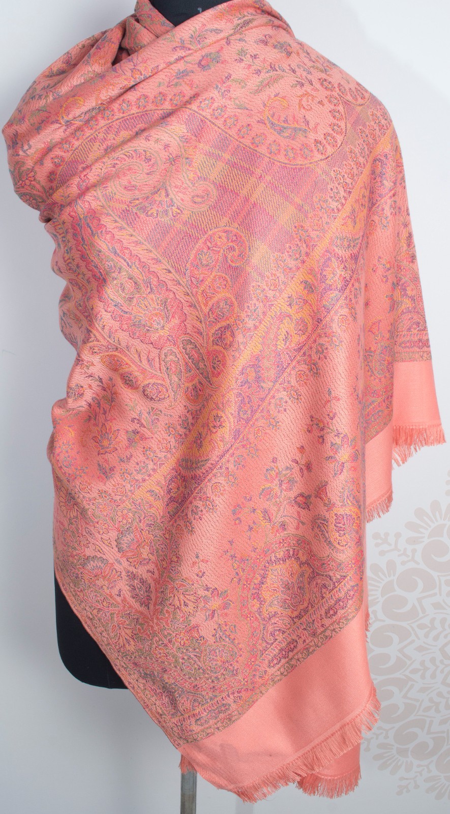 PEACH Large Floral Jacquard Shawl Soft Warm Cashmere Blend All Seasons Wrap