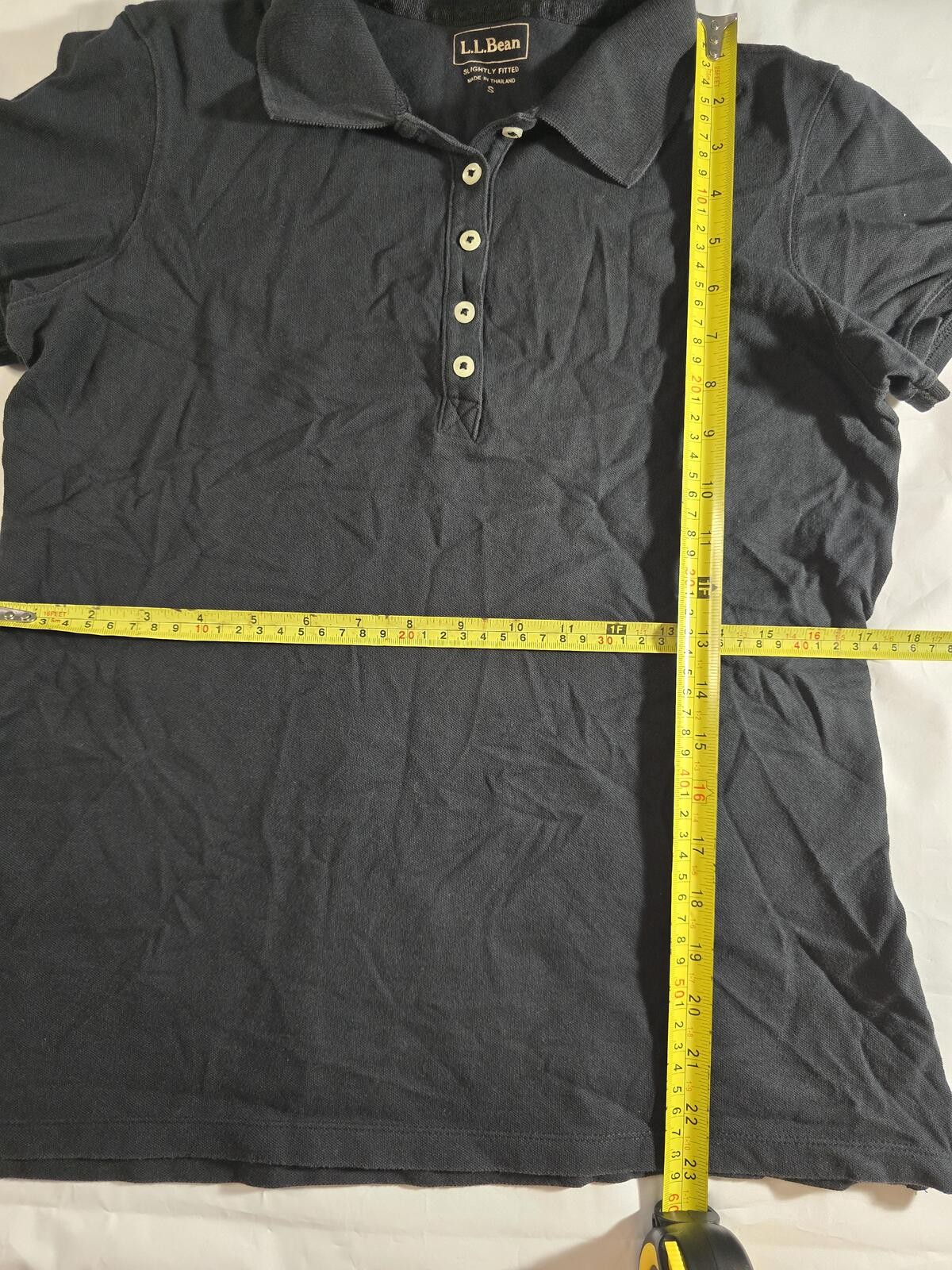 LL Bean Womens Short Sleeve Polo Shirt Black Slightly Fitted Pique Size S