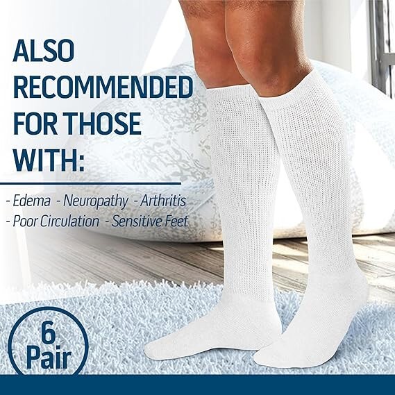 2 Pairs Diabetic Socks Over The Calf – Knee High Premium Cotton Socks Men’s Size