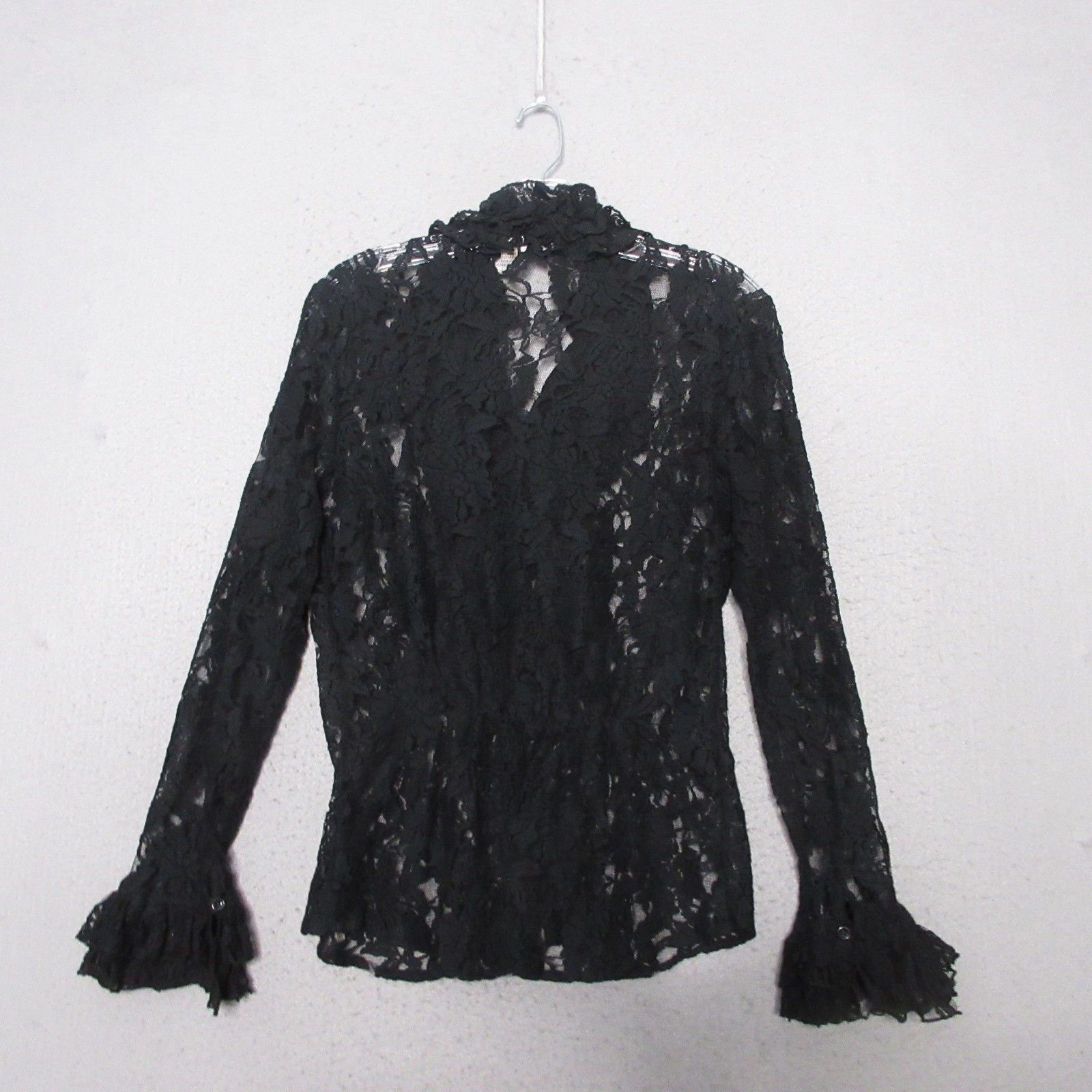 Vintage Spiegel Top Black Lace Ruffle Whimsigoth Goth Victorian Regency Cottage
