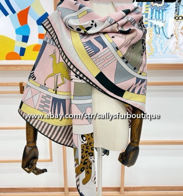 2025 Sallys 70% Cashmere 30% Silk Stole Animal Print Double Face Scarf Shawl 53″