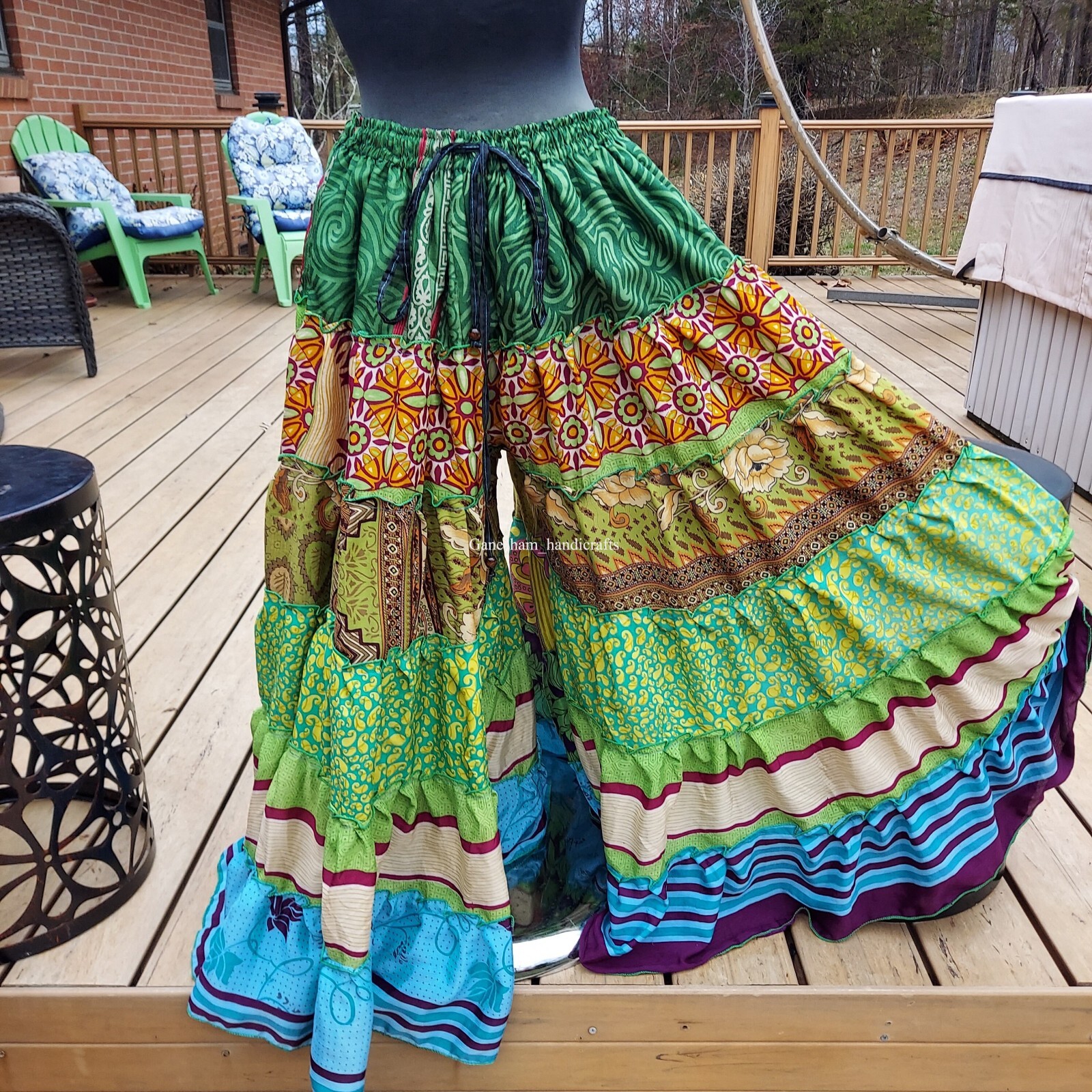 1 Pcs OF Indian Vintage Sari Printed Boho Gypsy Wide-Leg Palazzo Pants Trousers
