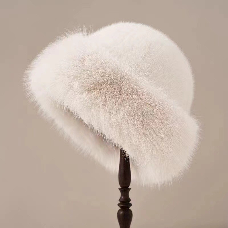 Women Faux Fur Mongolian Hats Cap Brimless Plush Fluffy Skiing Riding Warm