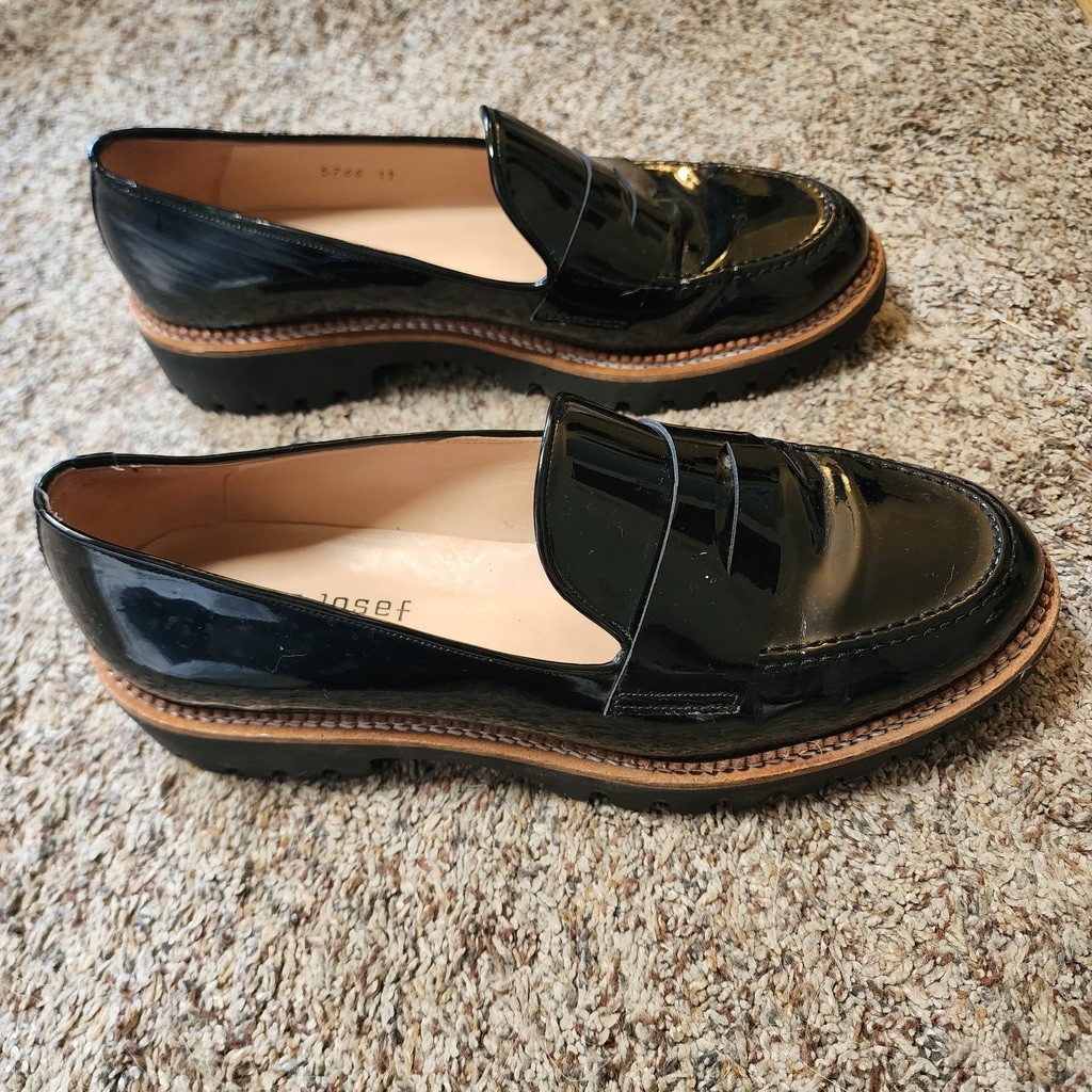 Jon Josef Gentry Black Patent Leather Penny Loafers Made in Spain NWOT Size 11