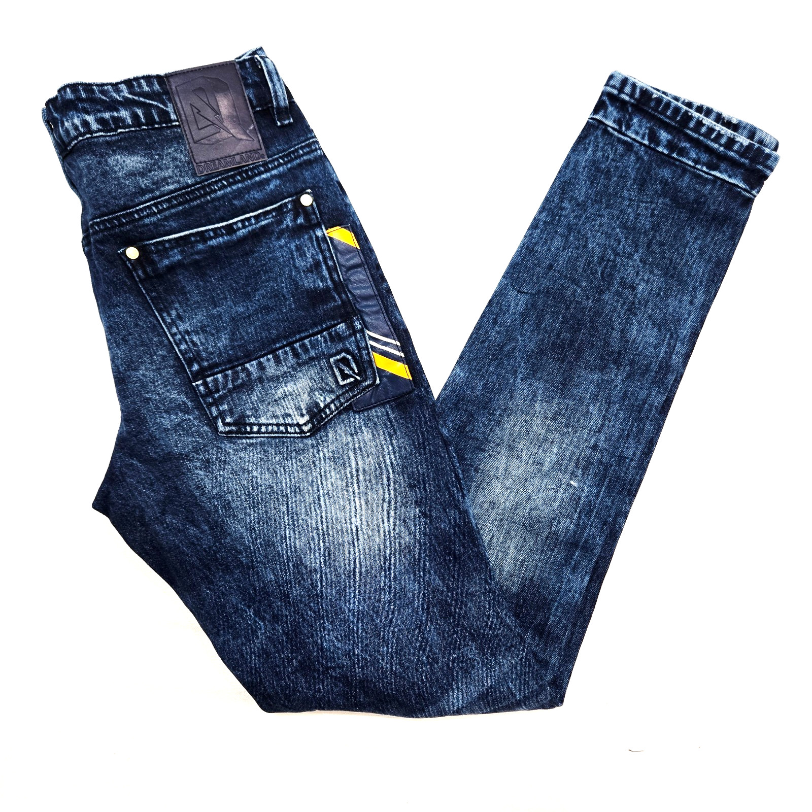 Dreamland Premium Men’s Jeans Blue Design Patch Distressed Skinny Fit Denim Jean