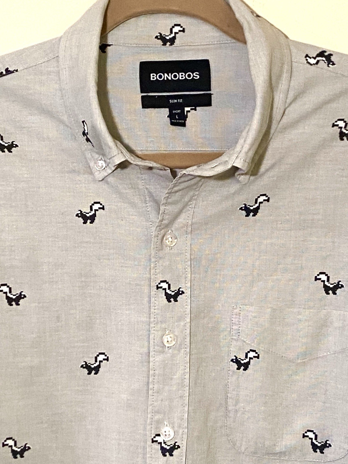 Bonobos Shirt Skunk Print Mens size Large Slim Fit Short Long Sleeve Button Down