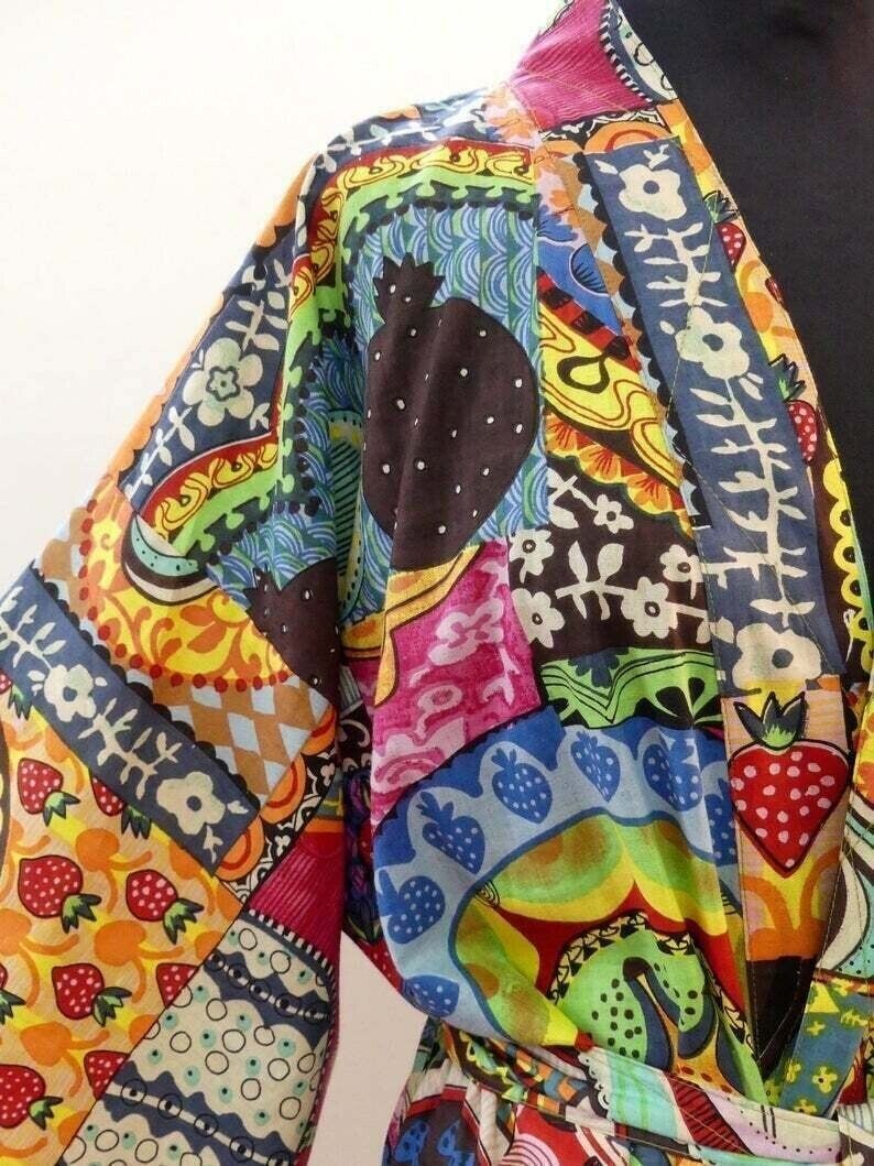 Indian Israil Print Cotton Kimono Bath Robe Women Nightwear Gown Long Dress