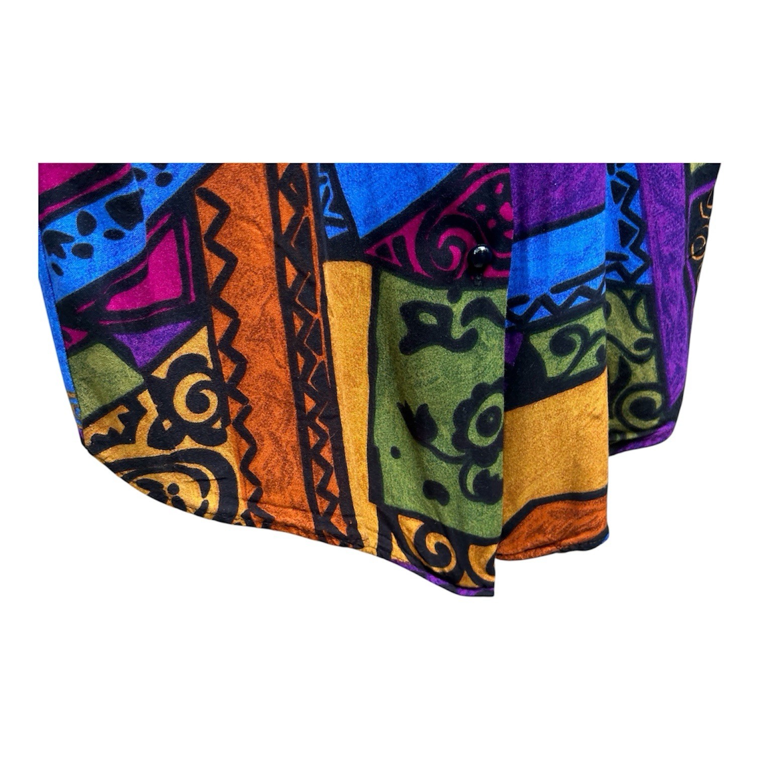 90s Vintage Marine West Jewel Tone Abstract Print Sheer Sleeve Button Up Blouse
