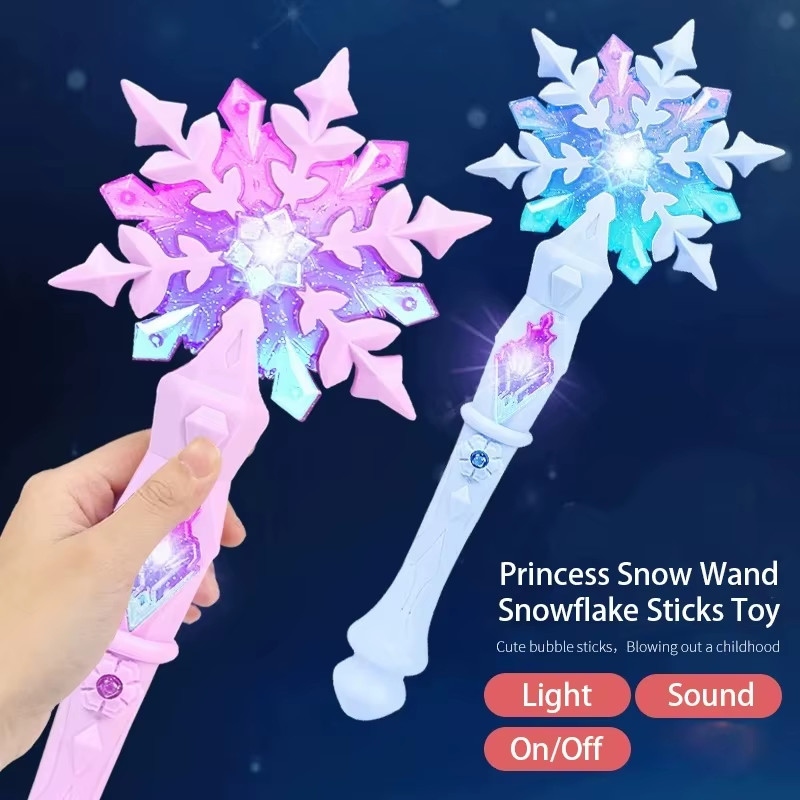 Funny Princess Light Up Snowflake Wand Flashing Snow Star Wands Children Toys