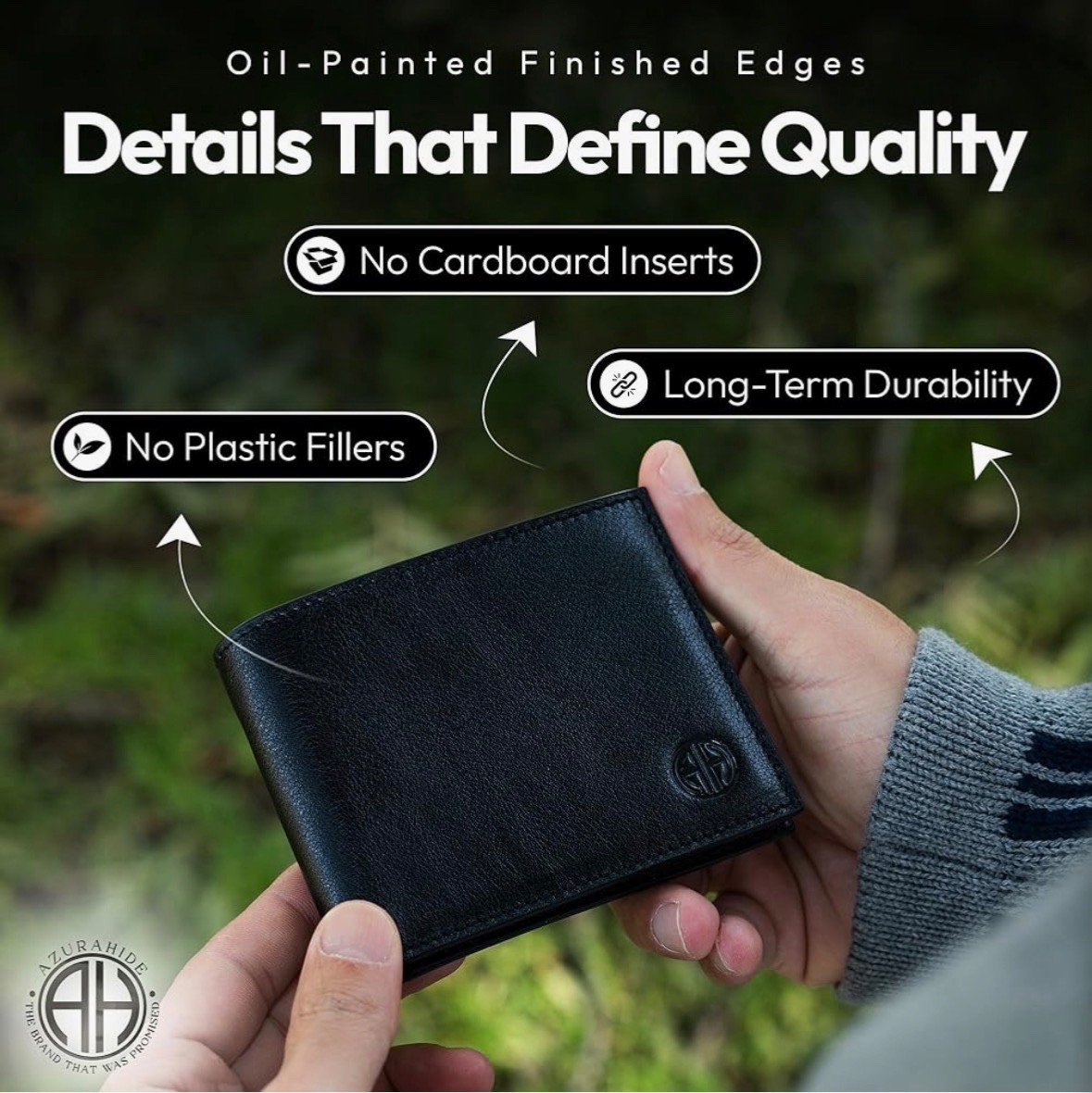 AZURAHIDE Full Grain Leather Wallets for Standard Bifold Size, BLACK