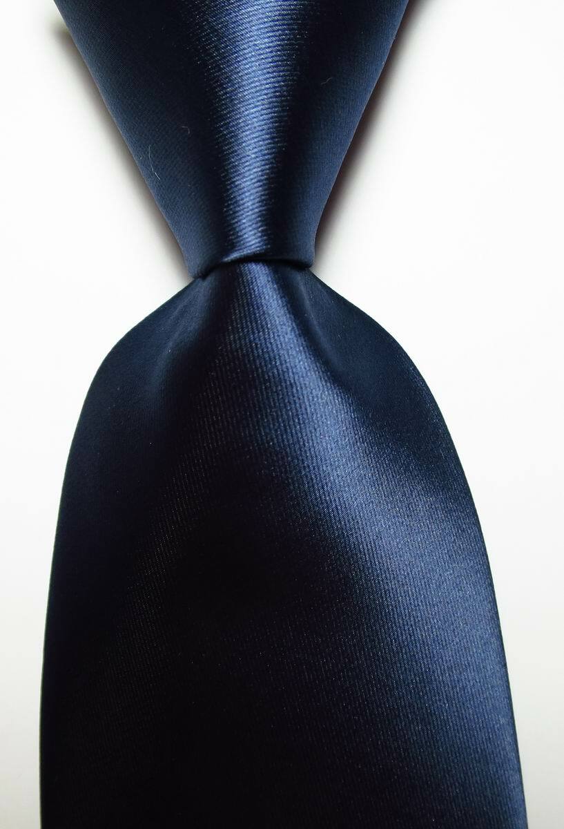 New Classic Solid Dark Blue JACQUARD WOVEN 100% Silk Men’s Tie Necktie