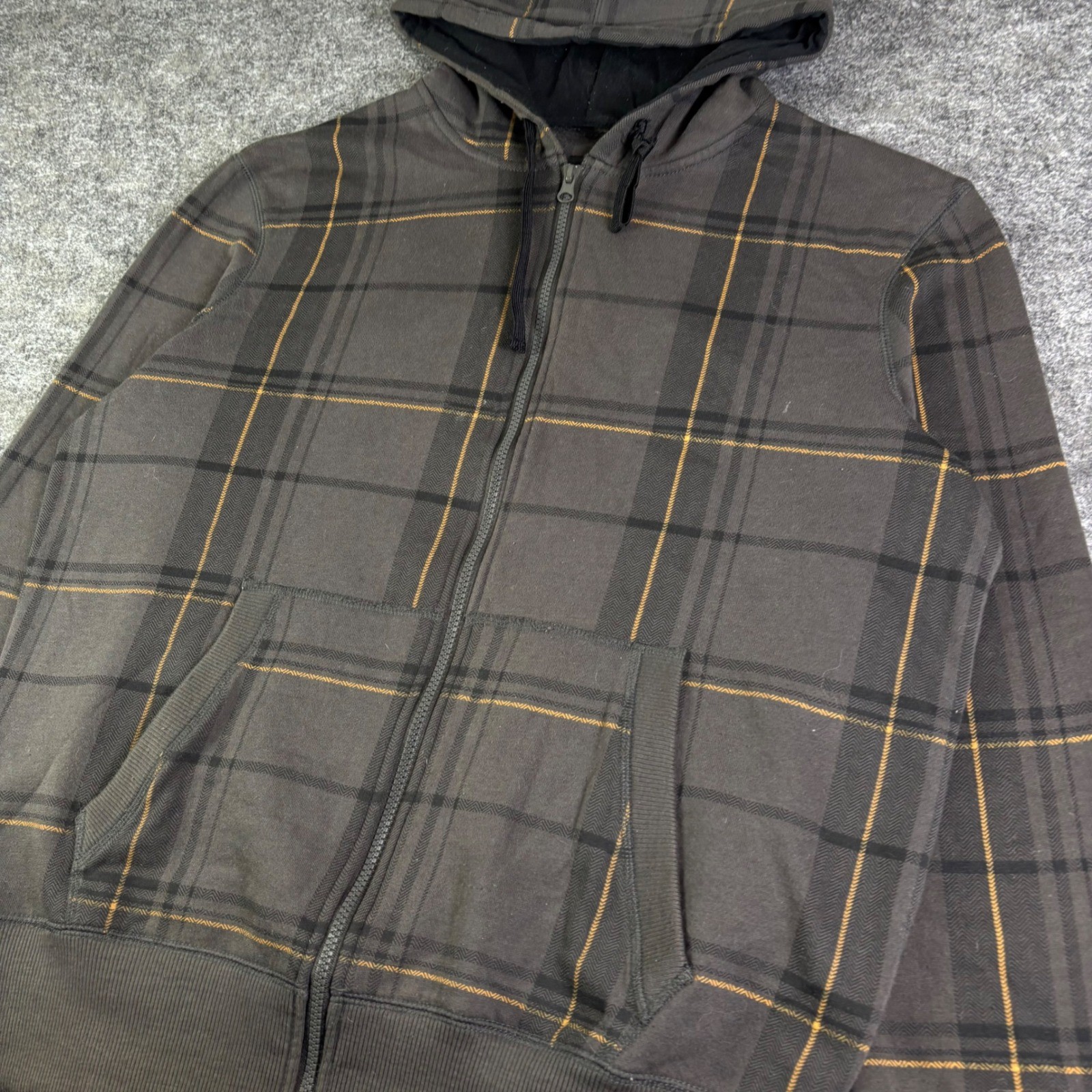 Ocean Pacific OP Mens Plaid Full Zip Hoodie Charcoal Grey Orange Large Surf