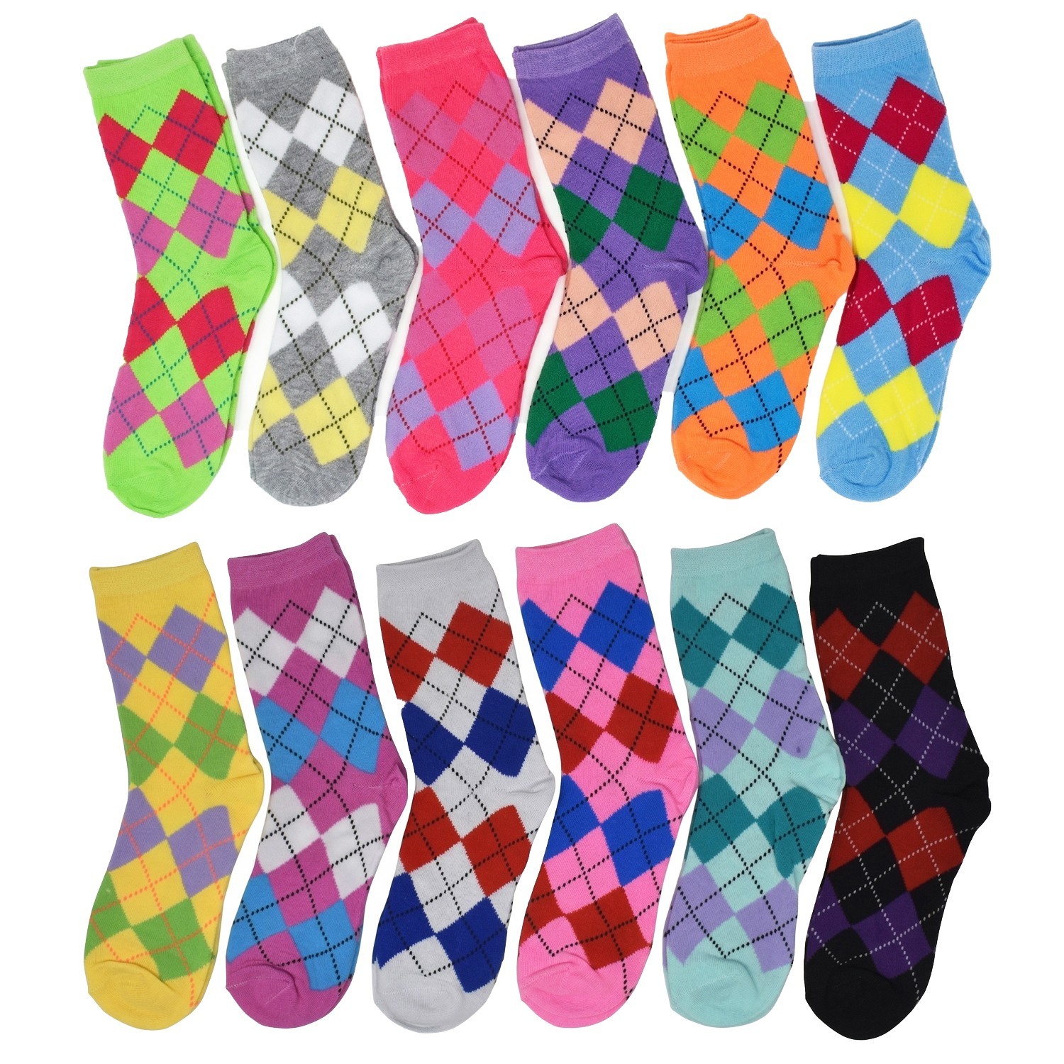 12 Pairs Lot For Womens Girl Cotton Casual Assorted Design Crew Socks Size 9-11