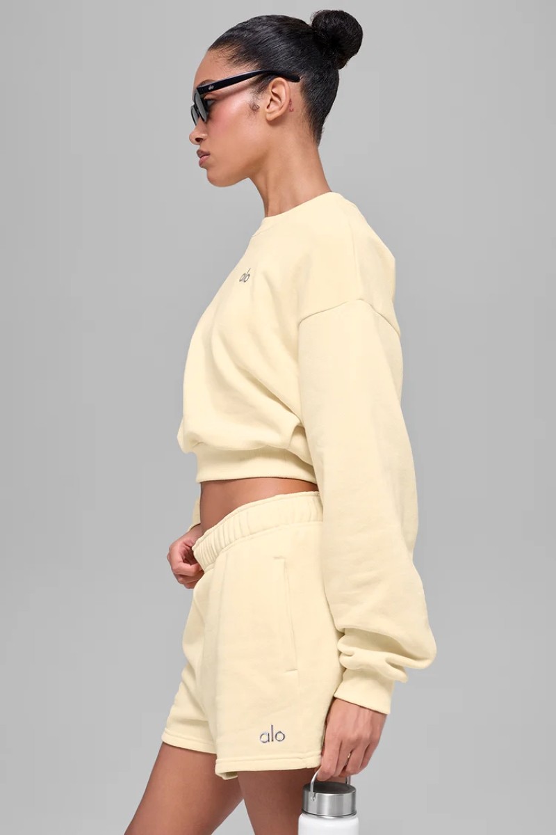 NEW AIo Yoga Sports Set Cropped Accolade Crewneck Pullover+Shorts Suit Women Set