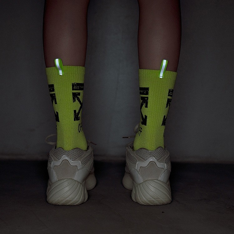 Unisex 2 Pairs Crew Socks Off Arrow Reflective Comfort White XX Athletic Socks