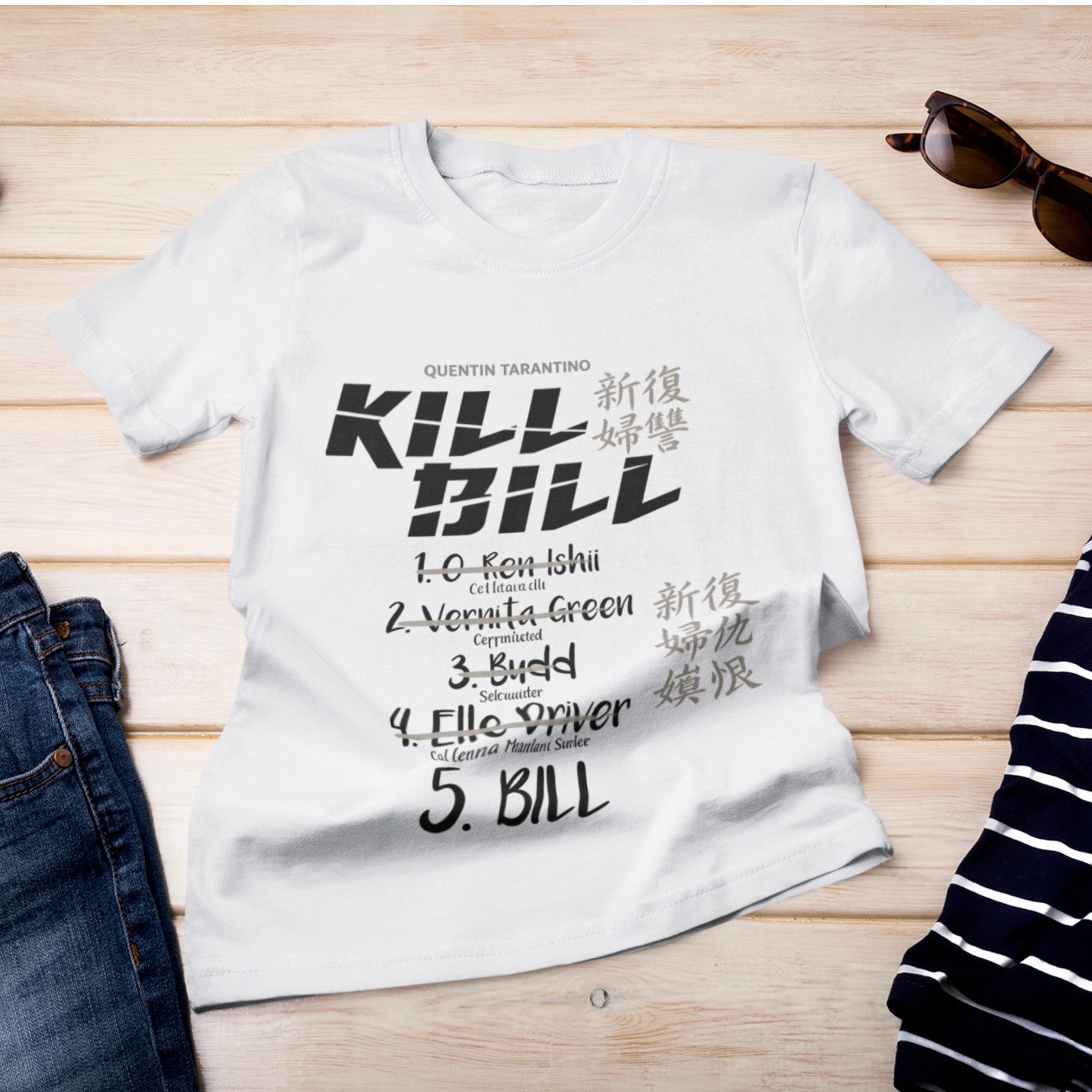 Kill Bill Movie Inspired T-Shirt List Five Targets Film Fan Graphic Tee