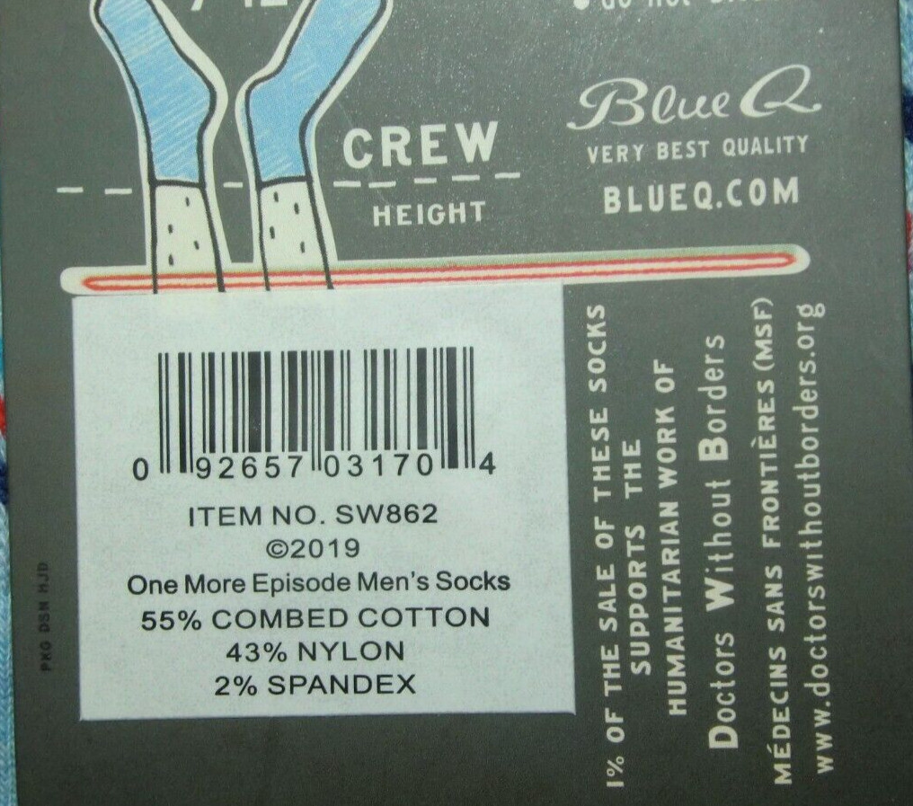 Blue Q Men’s Funny Novelty Crew Socks, One More Episode – Men’s shoe size 7-12