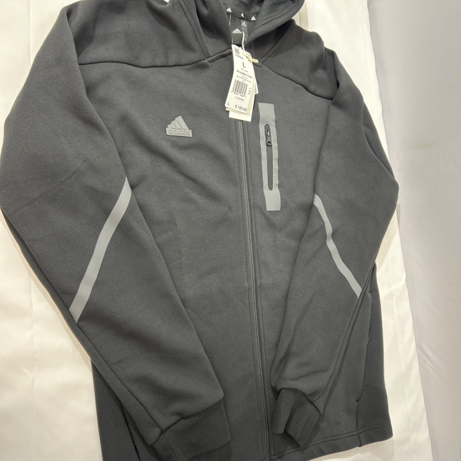 Adidas Hoodie Large Mens Black Gray Designed For Gameday Lifestyle Zip Slim Fit