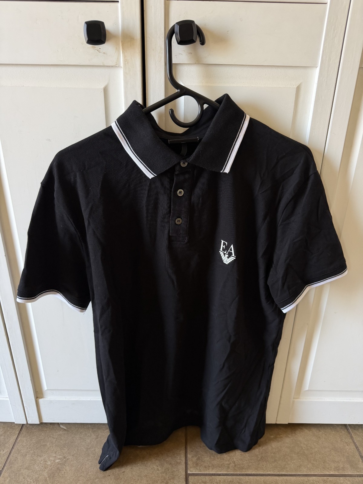Emporio Armani Exchange (A|X) XXL Slim Fit Black Polo White Collar Stripes