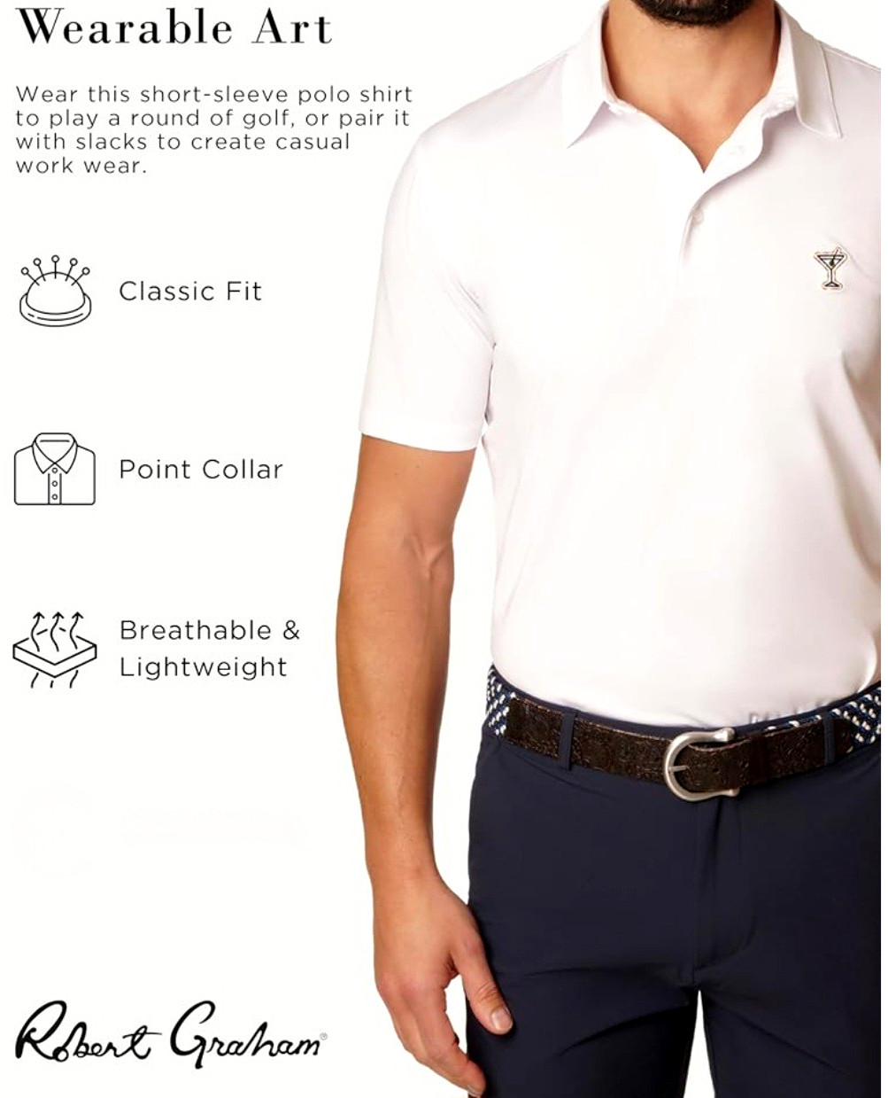 NEW ROBERT⛳️GRAHAM, MENS SIZE XL, MARTINI🍸TIME PERFORMANCE🌞UV⚪️POLO-MSRP$98.00