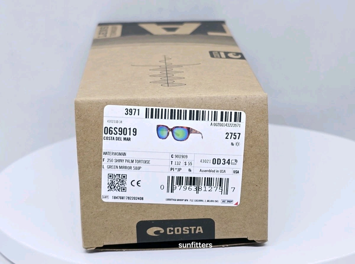 COSTA DEL MAR palm tortoise/green mirror WATERWOMAN polarized 580P sunglasses