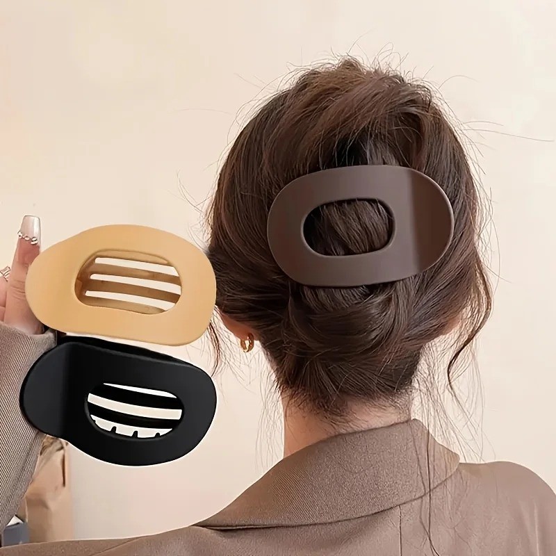 Matte Curved Hair Barrettes 4 Pack Oval Flat Clips for Women Girls Hair