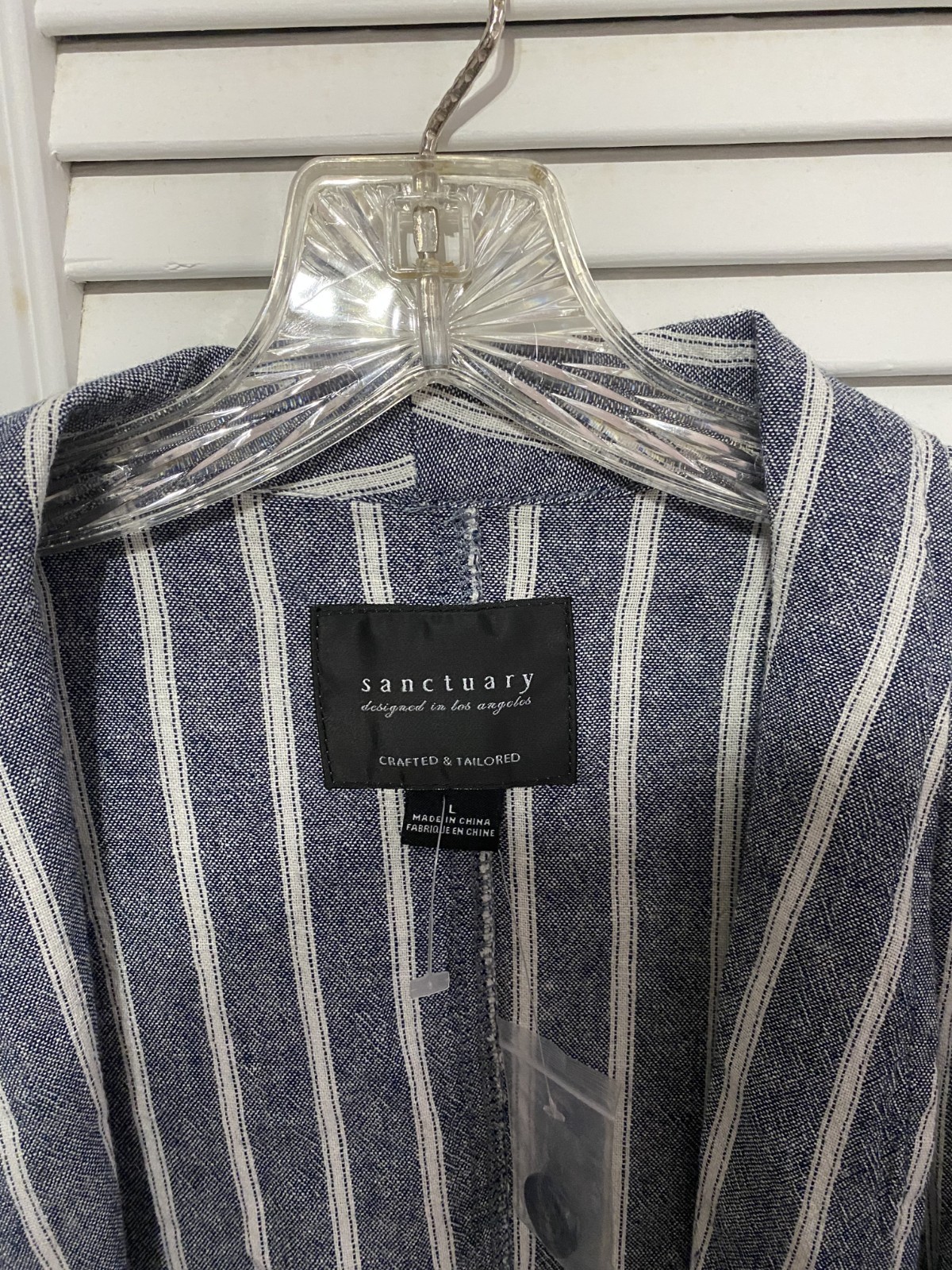 Sanctuary large size casual one button blue or gray and white striped blazer