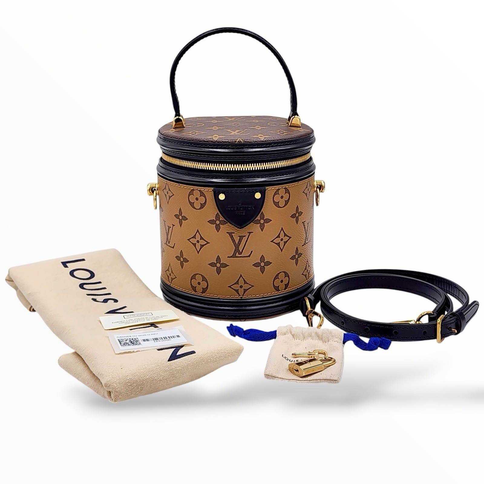 Authentic Louis Vuitton Cannes Reverse Monogram Vanity Bag Gold HW w/ Strap