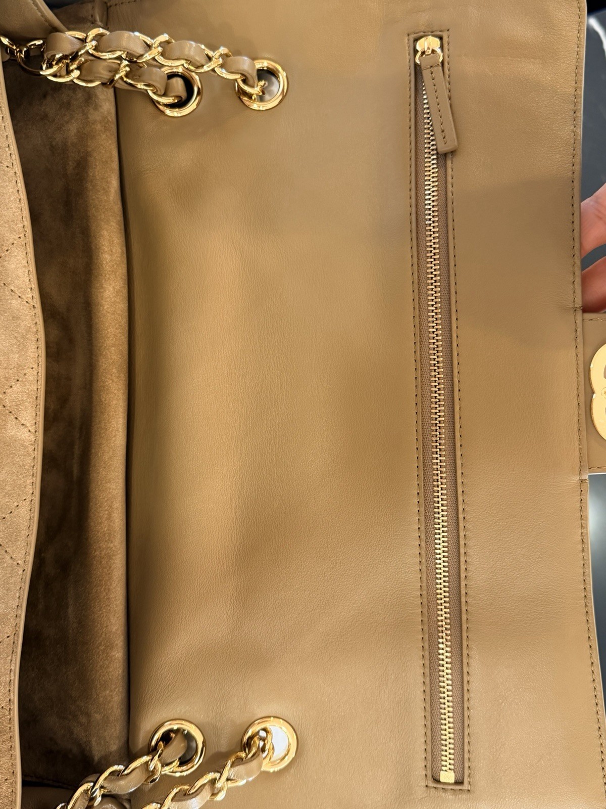 CHANEL Beige Quilted Flap Shoulder Bag Chain Strap Turn Lock Gold HW