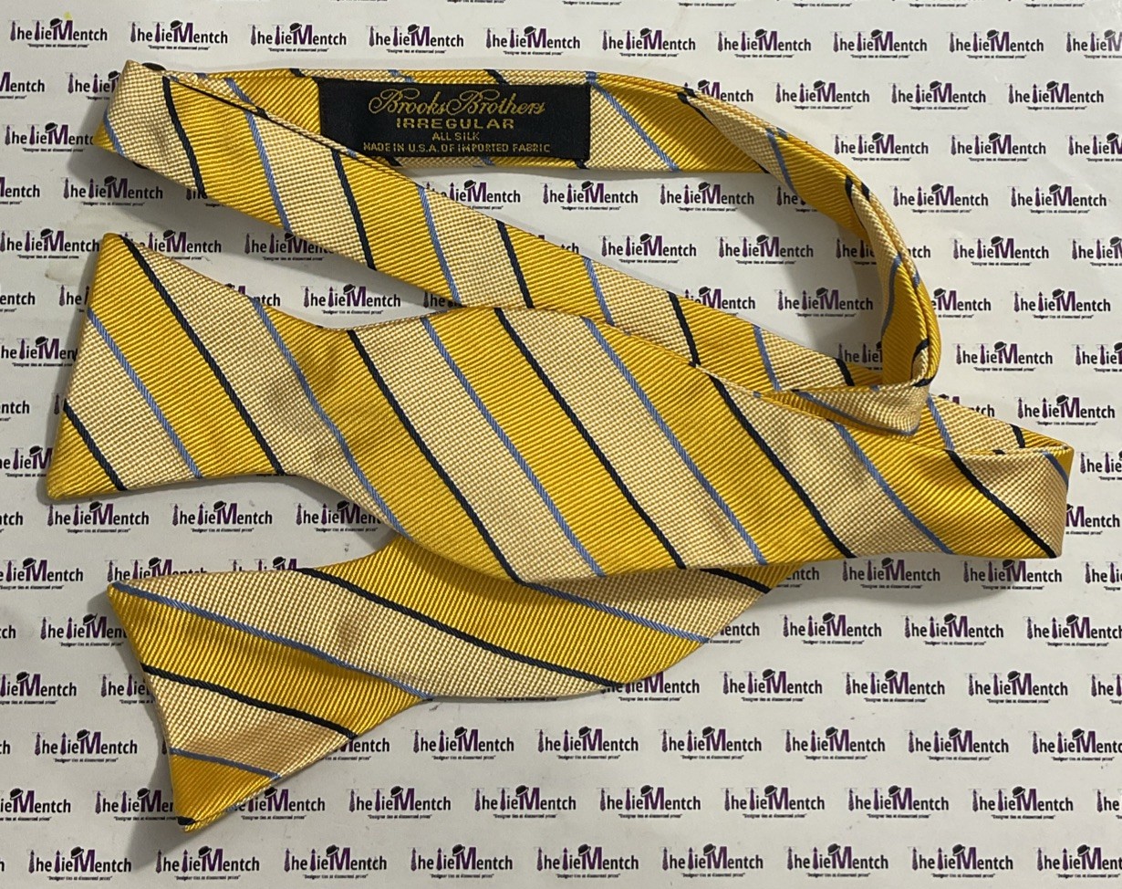 Rare BROOKS BROTHERS Silk Yellow Striped Design Self Tie Adjustable Bow tie