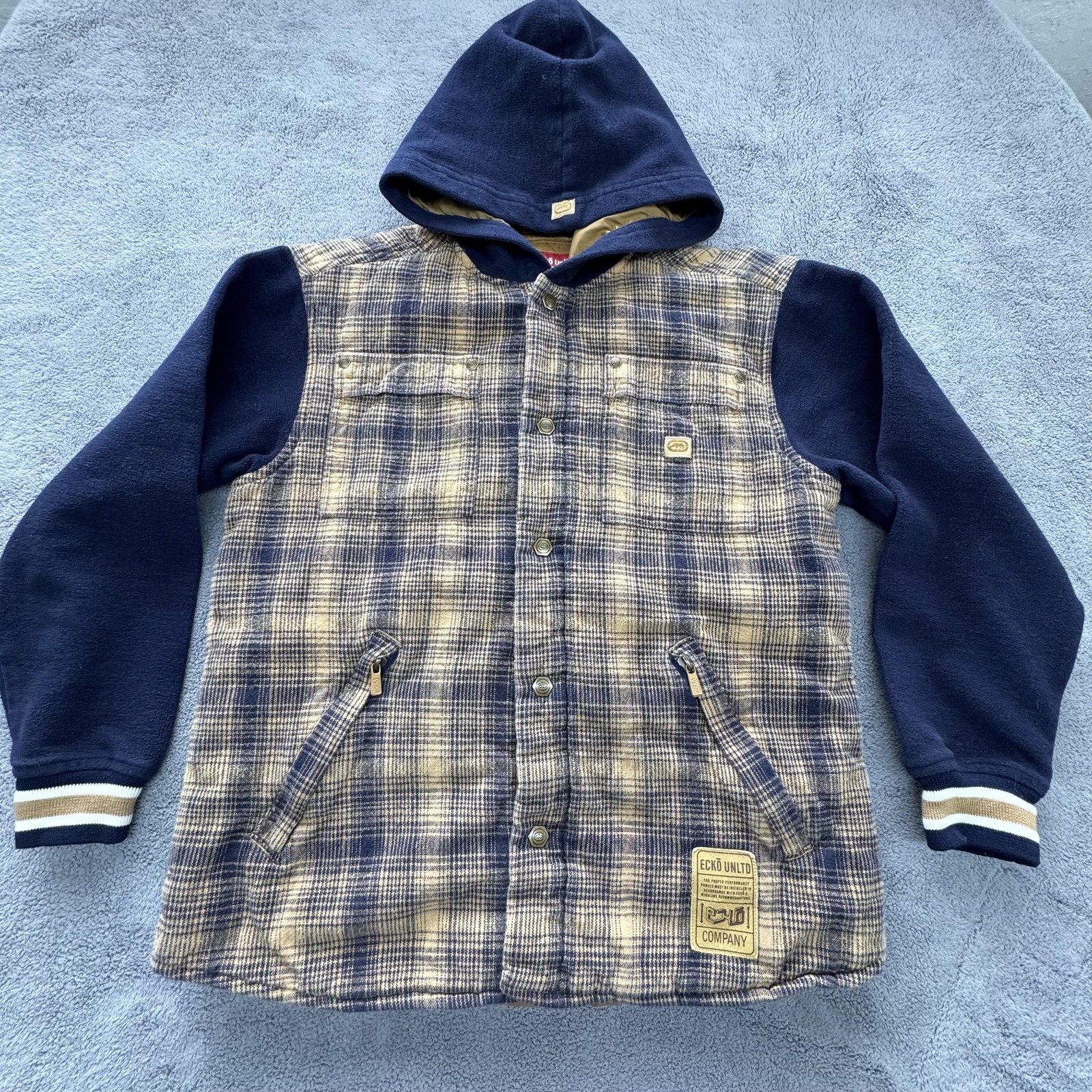 Ecko Unltd. Jacket Youth S Blue Quilted Hooded Lined Insulated Pockets Logo