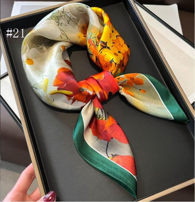 100% Mulberry Silk 27″ Square Scarf Women Neckerchief Wrap Floral Yellow Flower