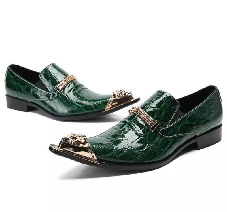 Men’s Leather Metal Pointed Toe Brogue Banquet Dress Embossed Shoes Oxfords 2026