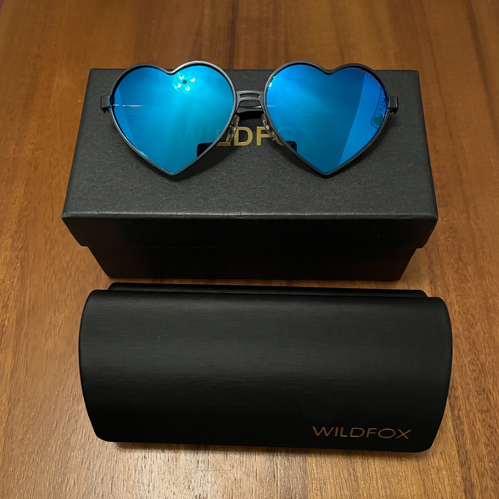 NEW Wildfox Lolita Heart Shaped Sunglasses Black Frames Blue Mirrored Lenses
