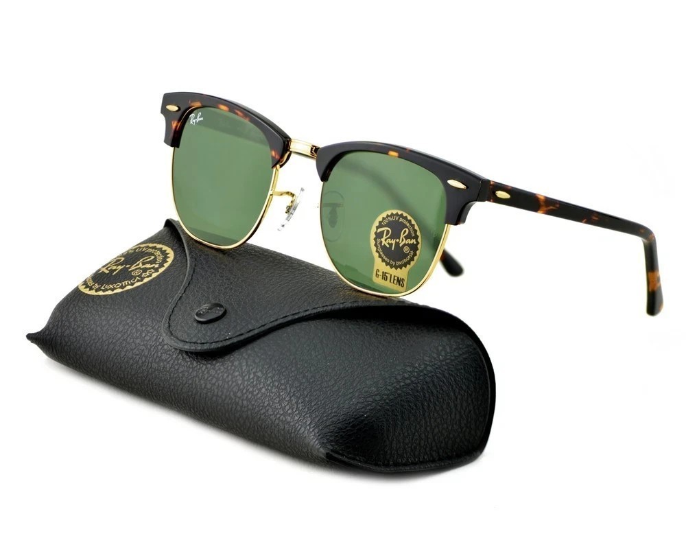Ray-Ban Sunglasses RB3016 Clubmaster Classic Tortoise Frame Green Lenses 51mm
