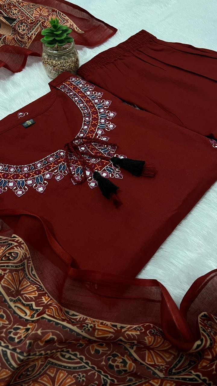 BOHO EMBROIDERED COTTON KURTI PANT DUPATTA SET WOMEN 3PC POCKET SUIT SIZE 3XL UP