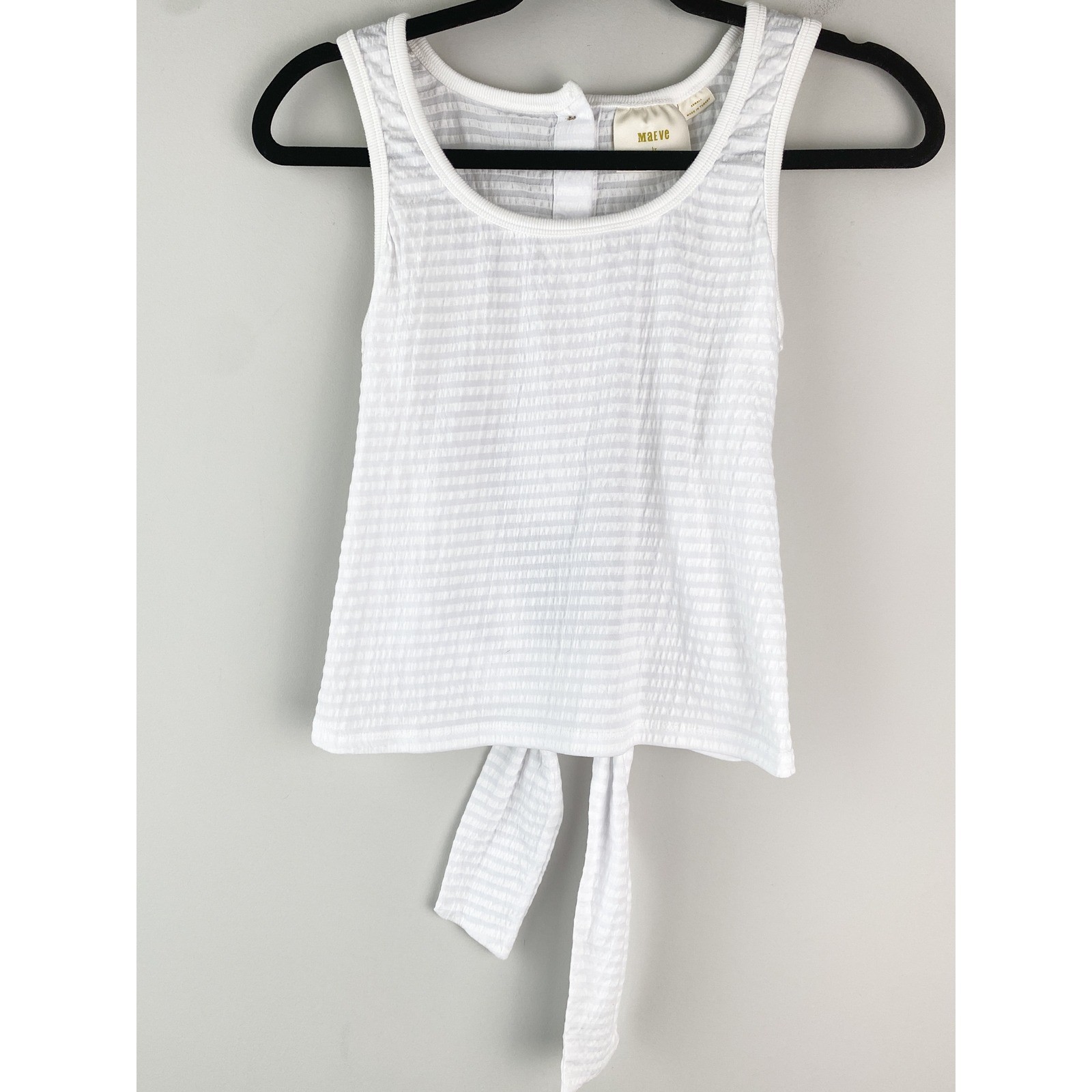 Anthropologie Maeve Seersucker Tie Back Tank XS White Old Money Coastal Chic