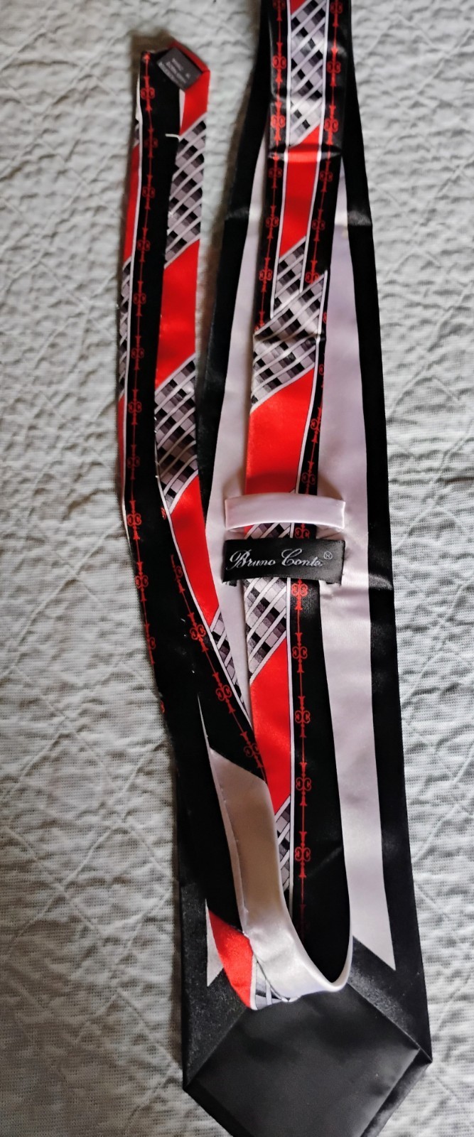 Bruno Conte Men’s Striped Tie Red Black White Gray Diagonal Stripe