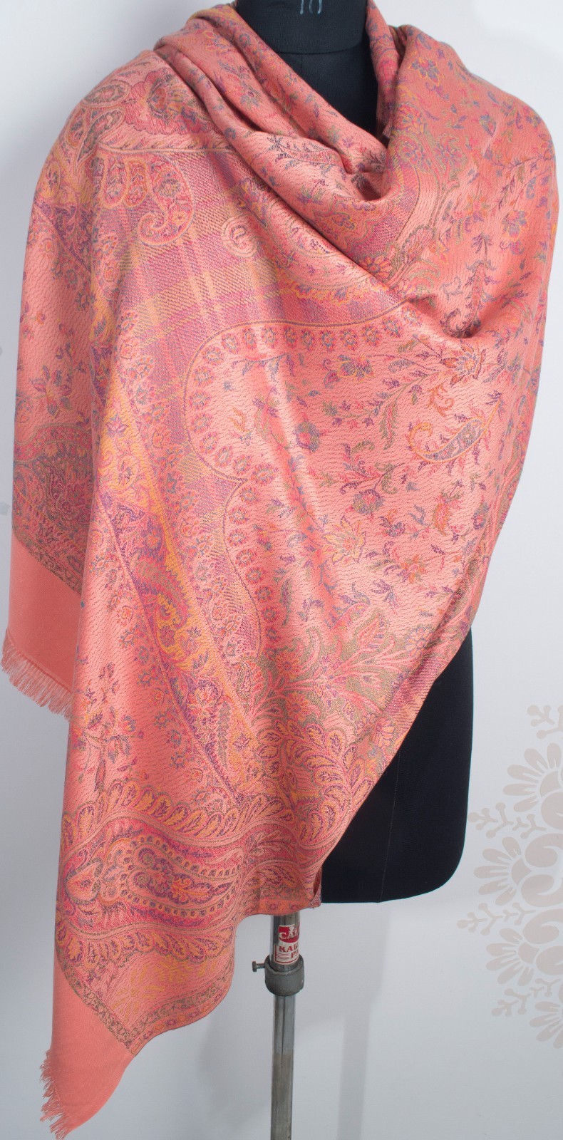 PEACH Large Floral Jacquard Shawl Soft Warm Cashmere Blend All Seasons Wrap