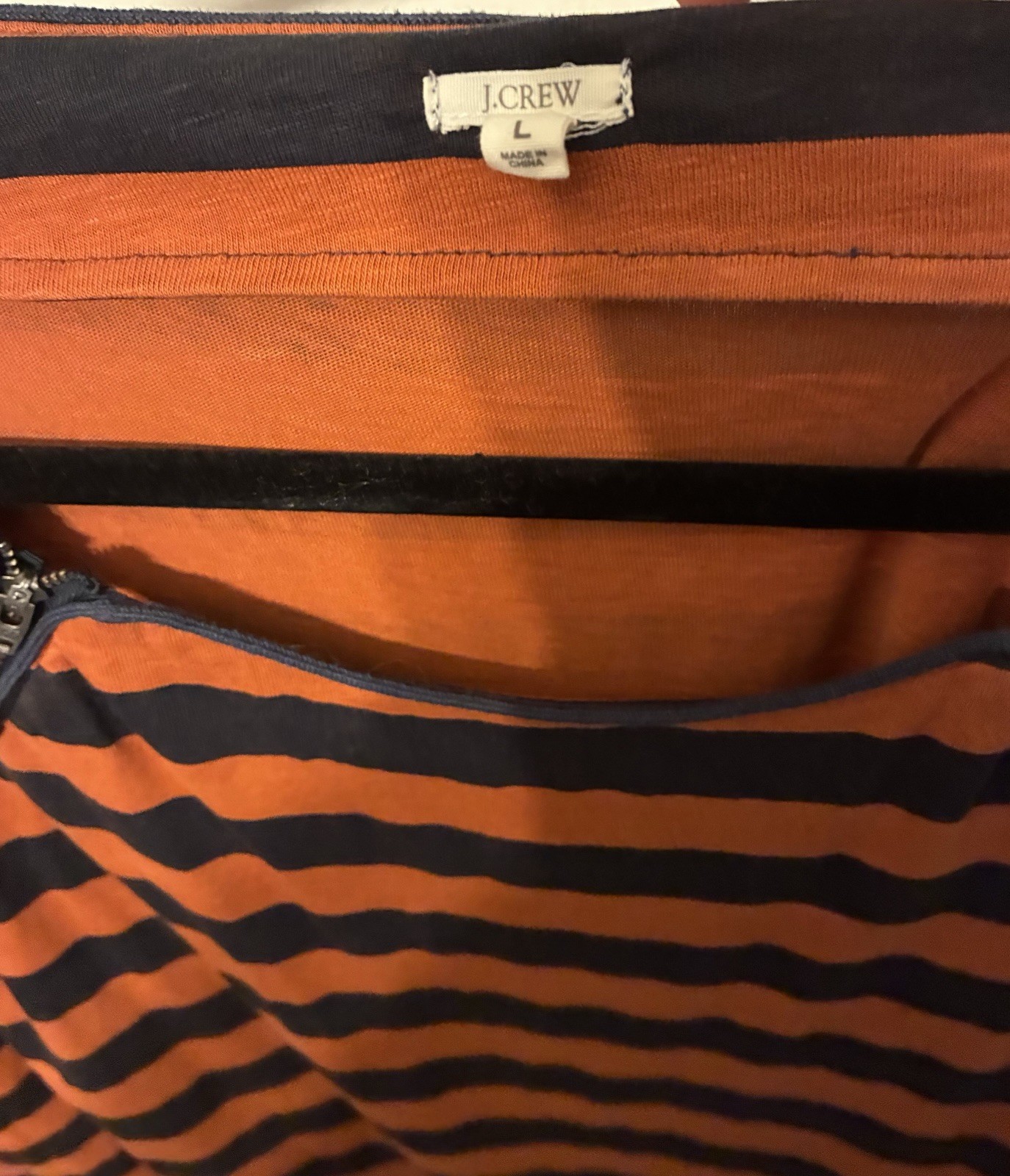 J.Crew Orange & Navy Striped Zipper-Shoulder Long Sleeve Painter Tee